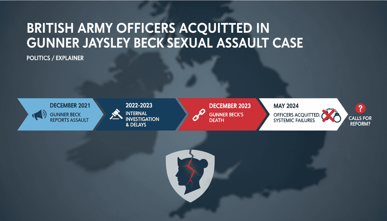Infographic timeline of the Jaysley Beck case and the acquittal of British Army officers.