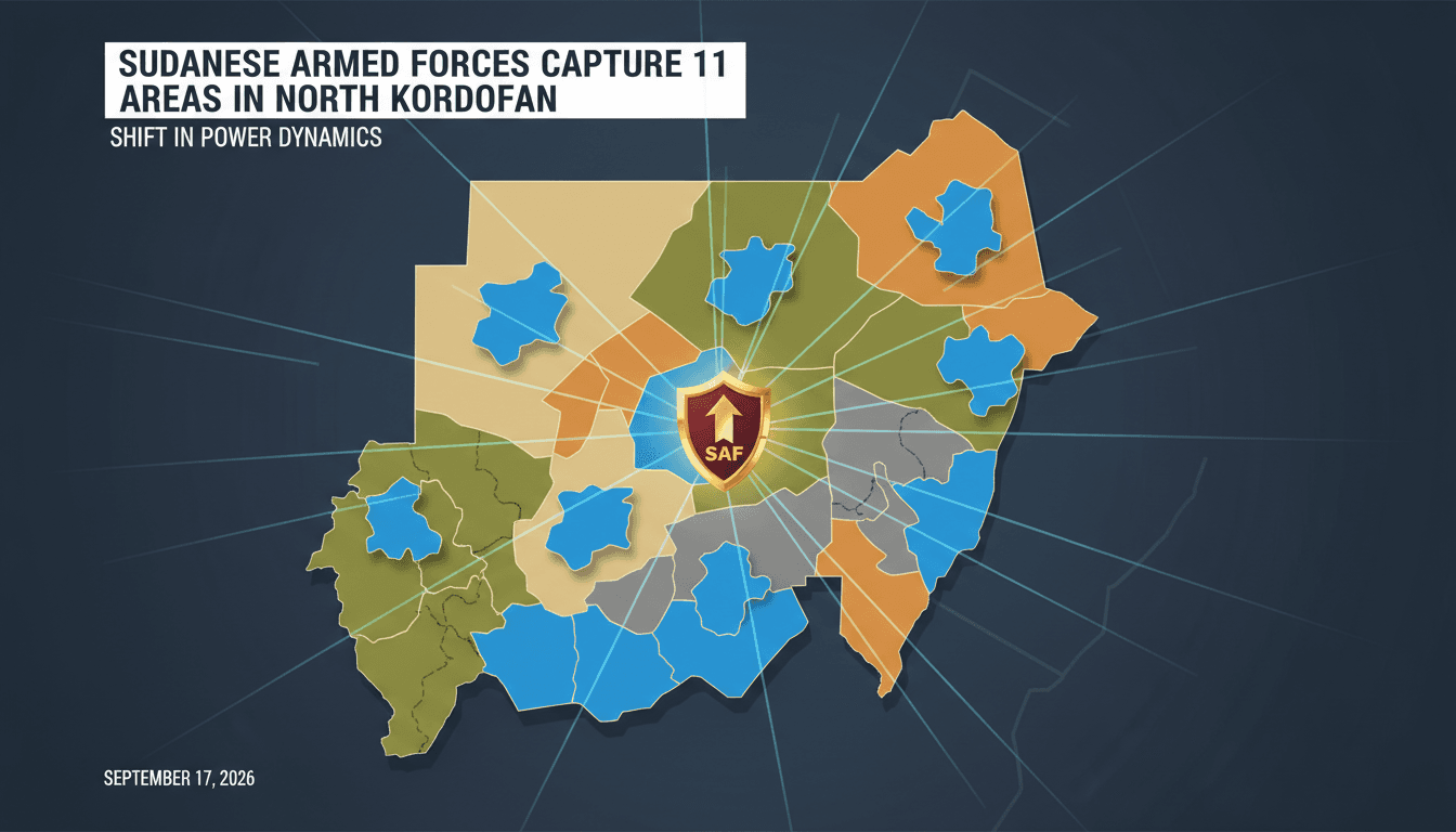 Map highlighting the 11 areas captured by the Sudanese Armed Forces in North Kordofan.
