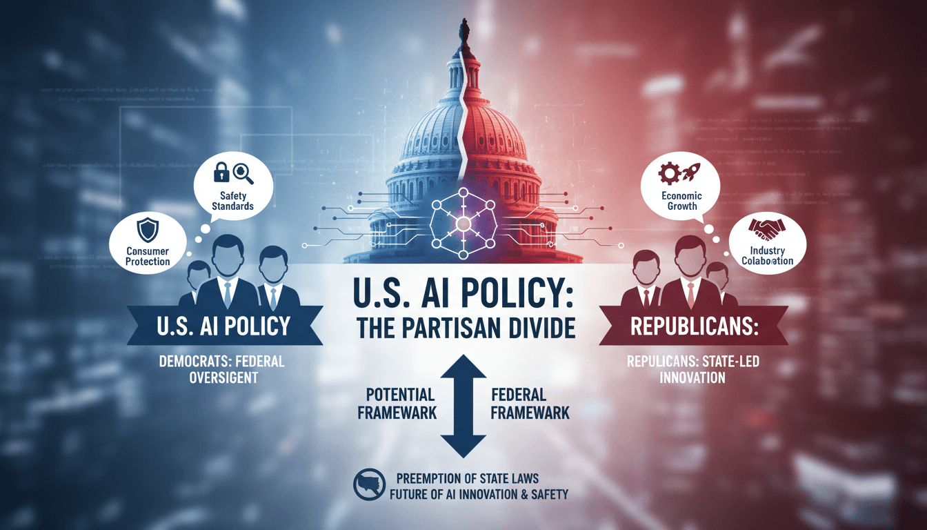 Infographic showing key congressional figures and their positions on AI regulation in the U.S.