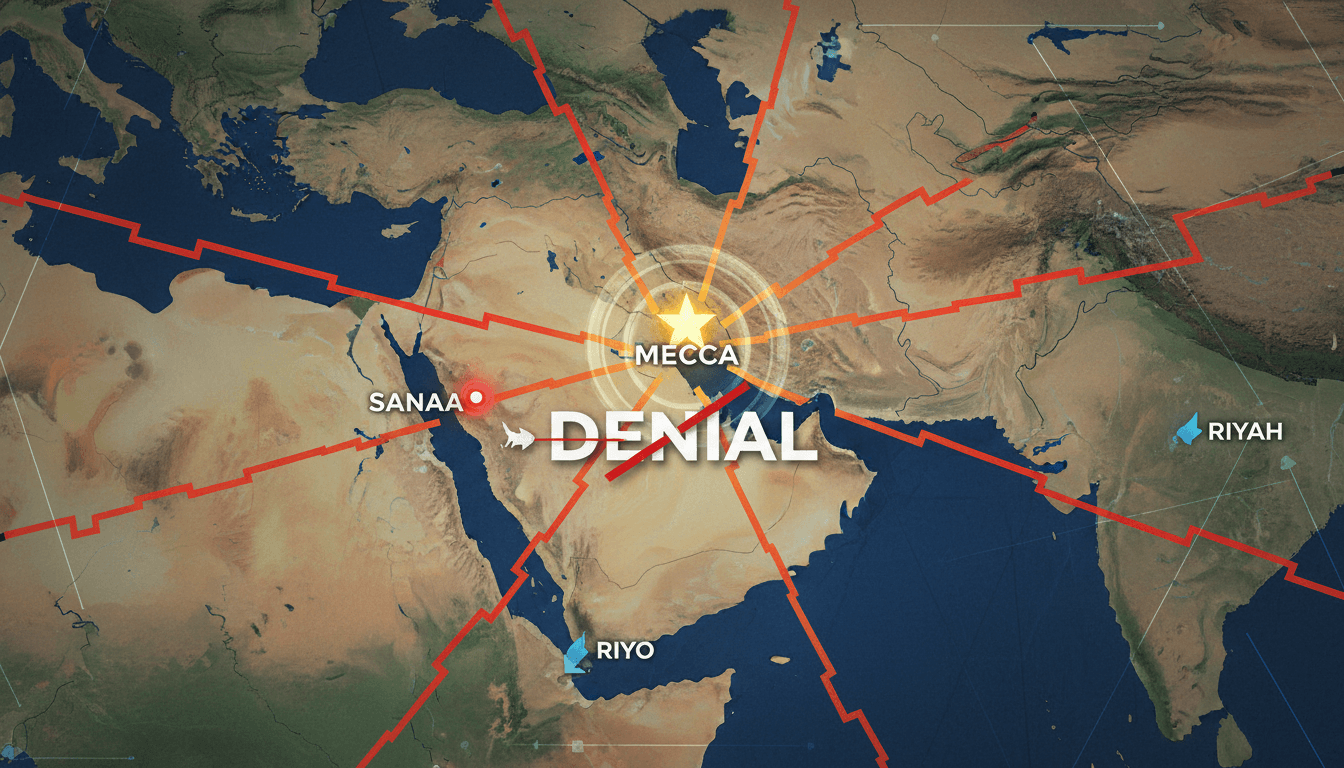 Map showing tensions between Yemen and Saudi Arabia, highlighting Mecca's significance in the conflict.