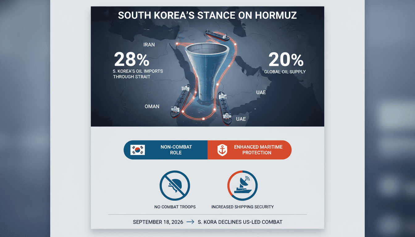 Map of the Strait of Hormuz highlighting South Korea's oil import routes and military operations.