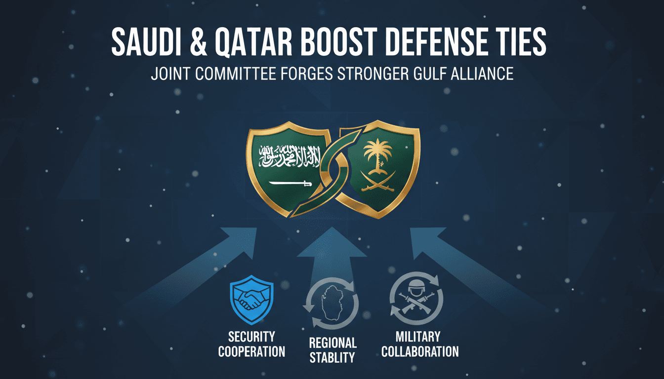 Infographic showing Saudi Arabia and Qatar's military cooperation outcomes and implications for regional stability.