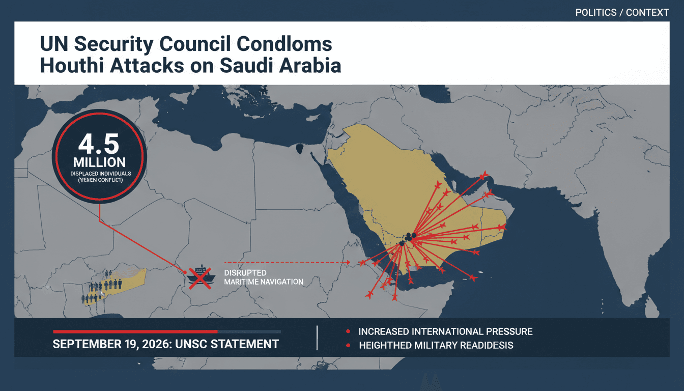 Infographic showing the impact of Houthi attacks on Saudi Arabia and displacement figures in Yemen.