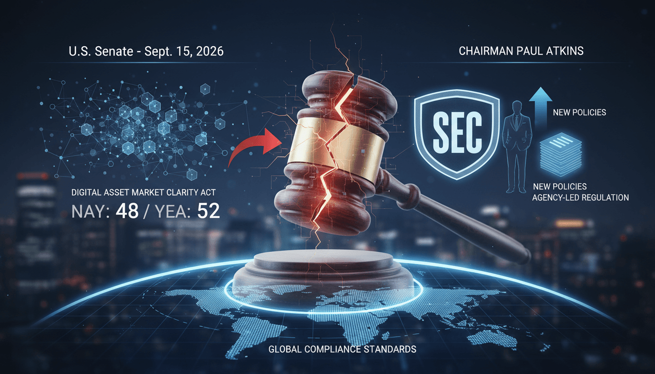 Infographic showing the impact of the Clarity Act's failure on digital asset regulation in the U.S.