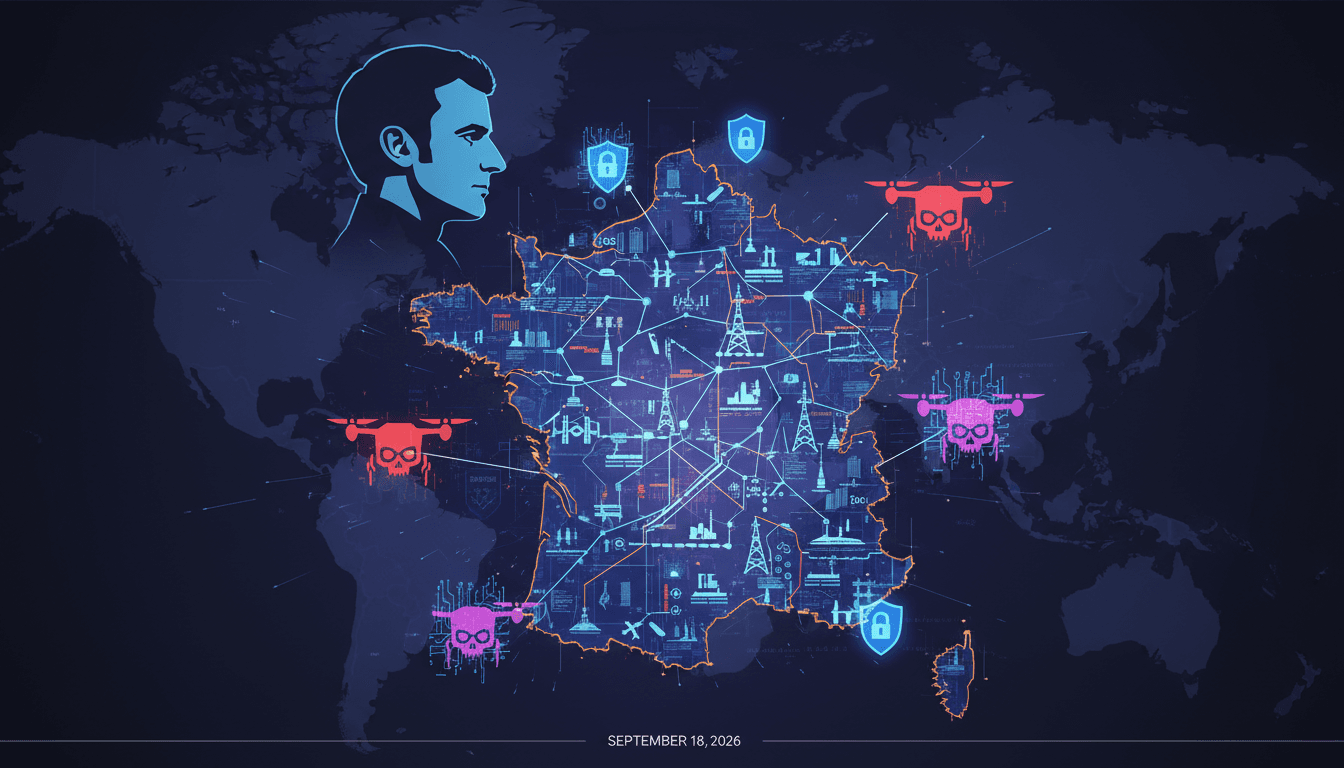 A visual representation of France's critical infrastructure under threat from Russian hybrid attacks.