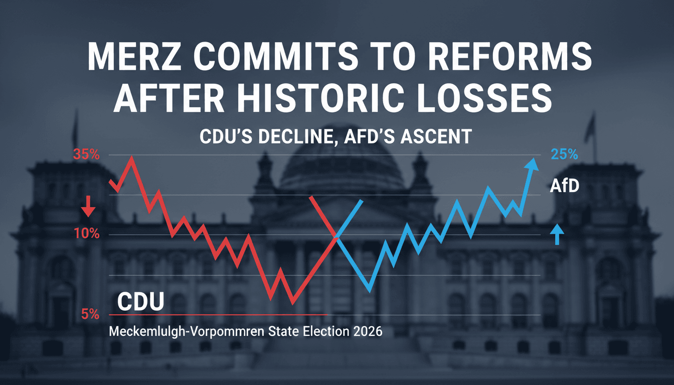 A graphic illustrating the CDU's declining vote share and the rise of the AfD in German state elections.