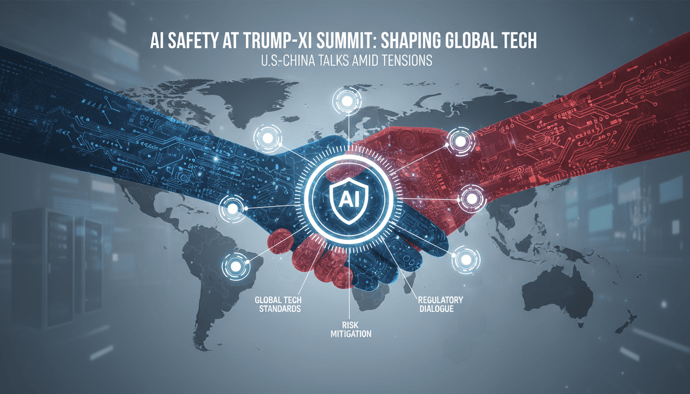Infographic showing the impact of AI safety discussions at the Trump-Xi summit on global technology standards.