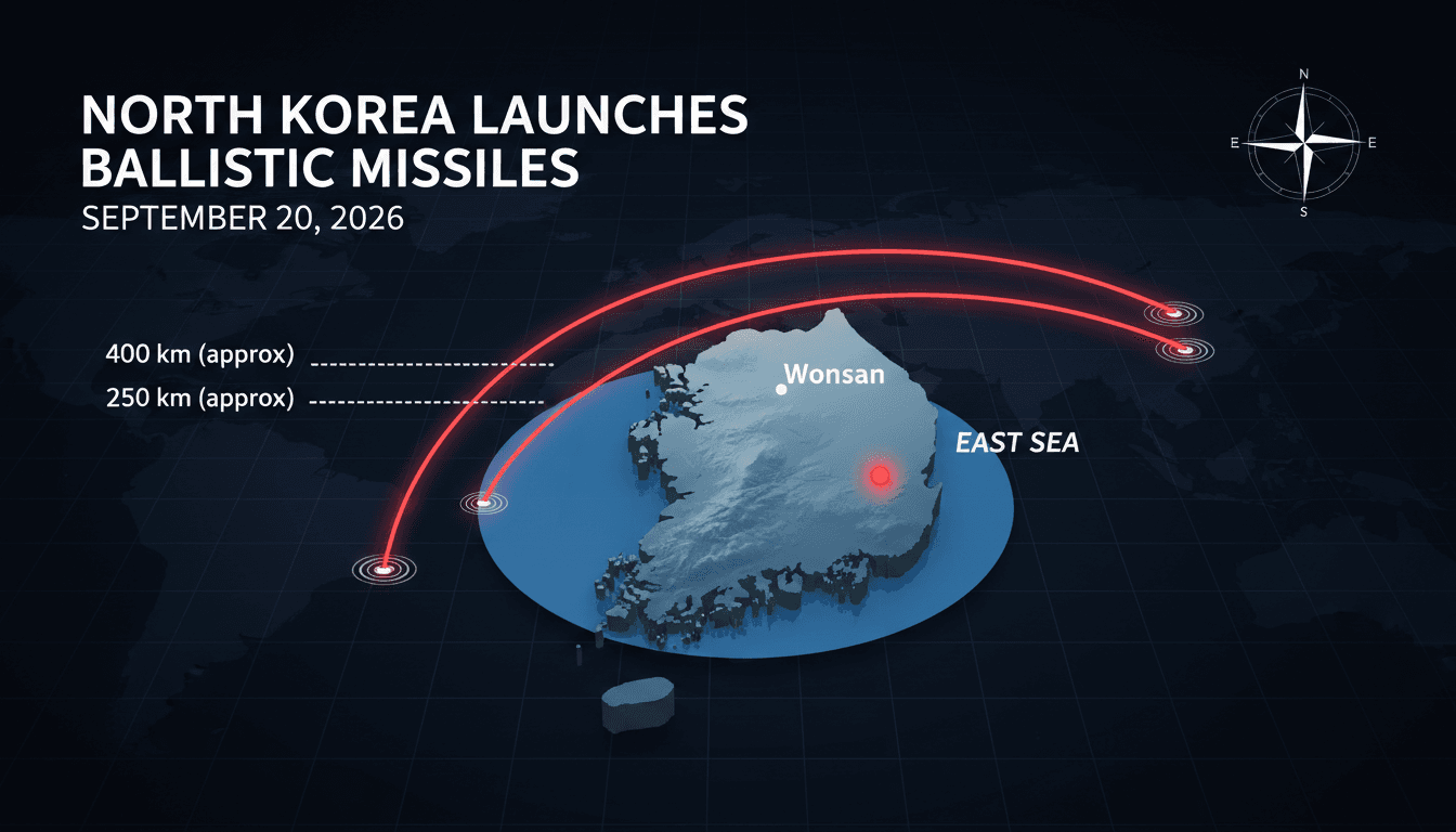 A map showing the trajectory of North Korea's ballistic missiles launched into the East Sea.
