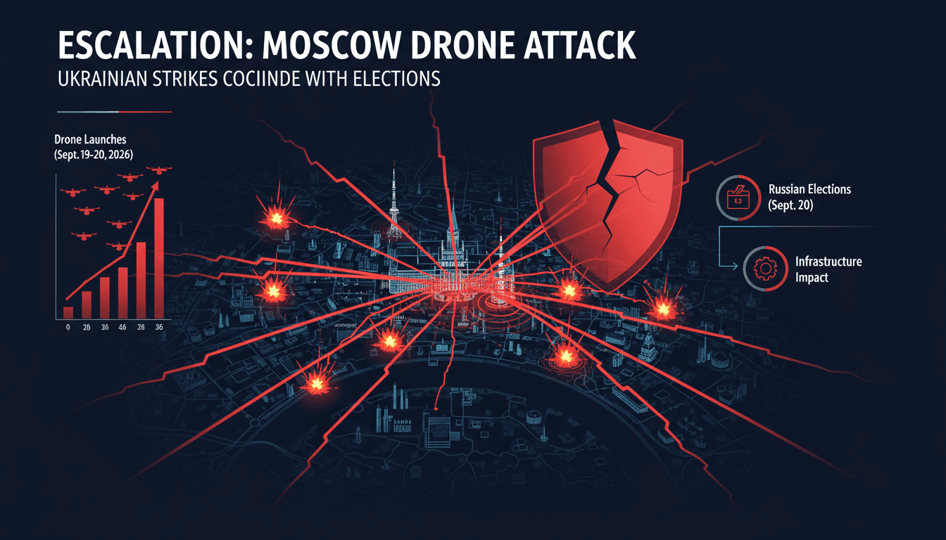 A graphic illustrating the scale of the Ukrainian drone attack on Moscow and its implications for energy security.