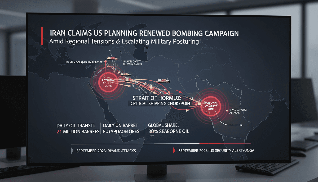 Map of the Strait of Hormuz showing shipping routes and conflict areas related to Iran and US military actions.