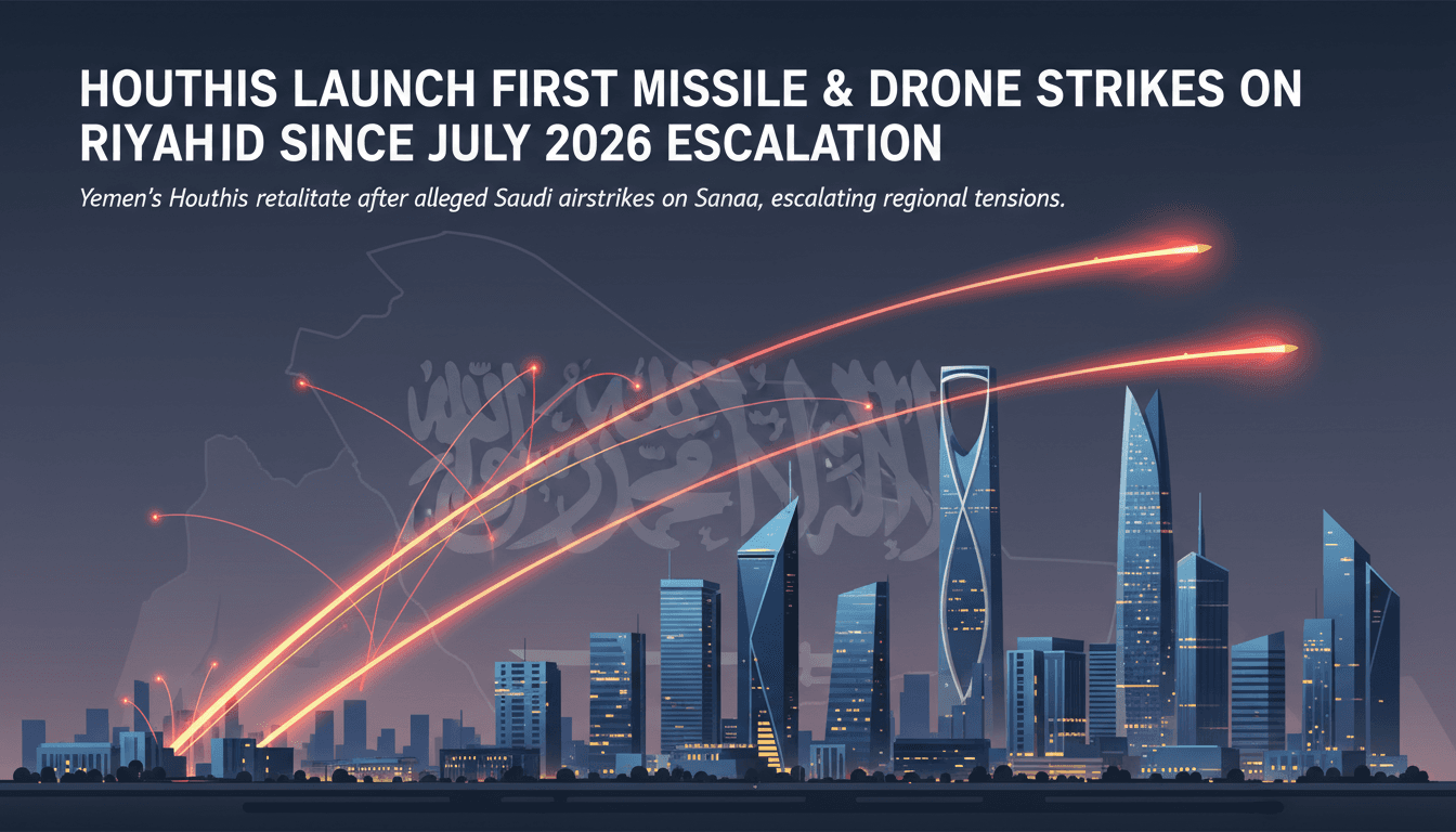 A graphic depicting missile trajectories aimed at Riyadh against the city skyline.