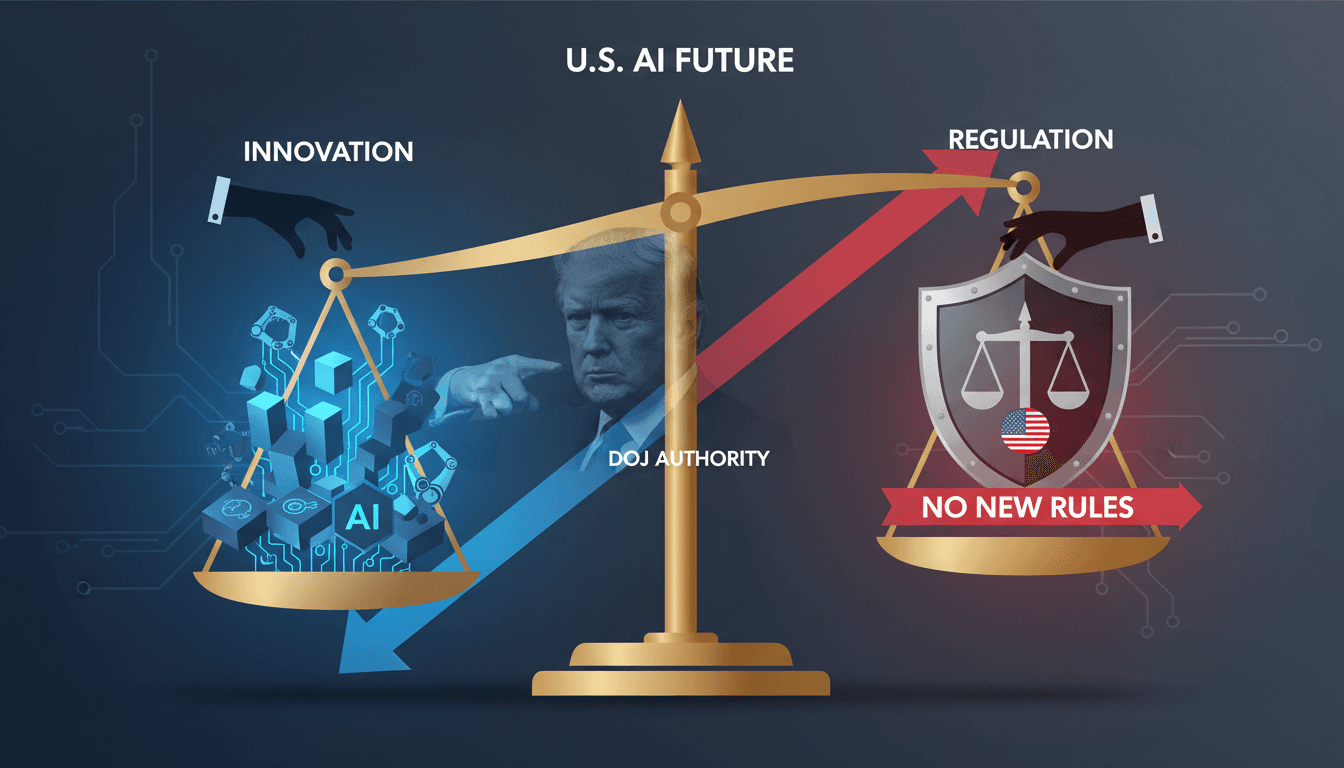 Infographic showing Trump's stance on AI regulation and its implications for the tech industry.