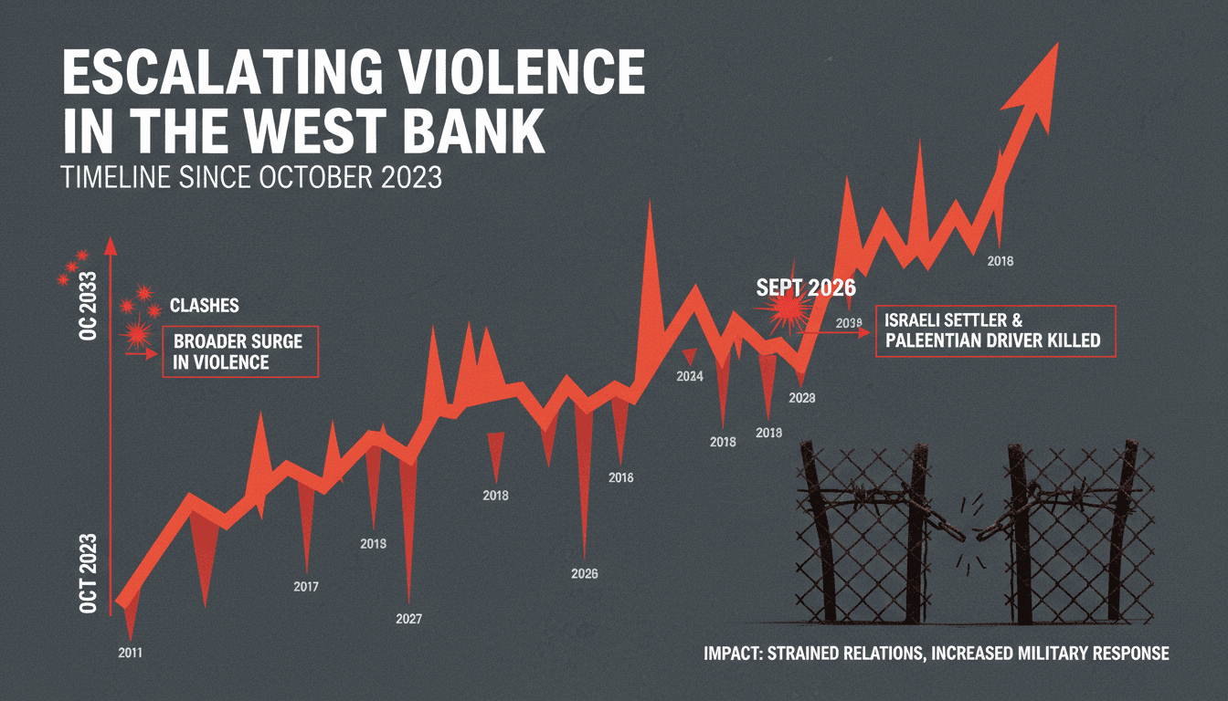 Infographic detailing the timeline of violence in the West Bank since October 2023.