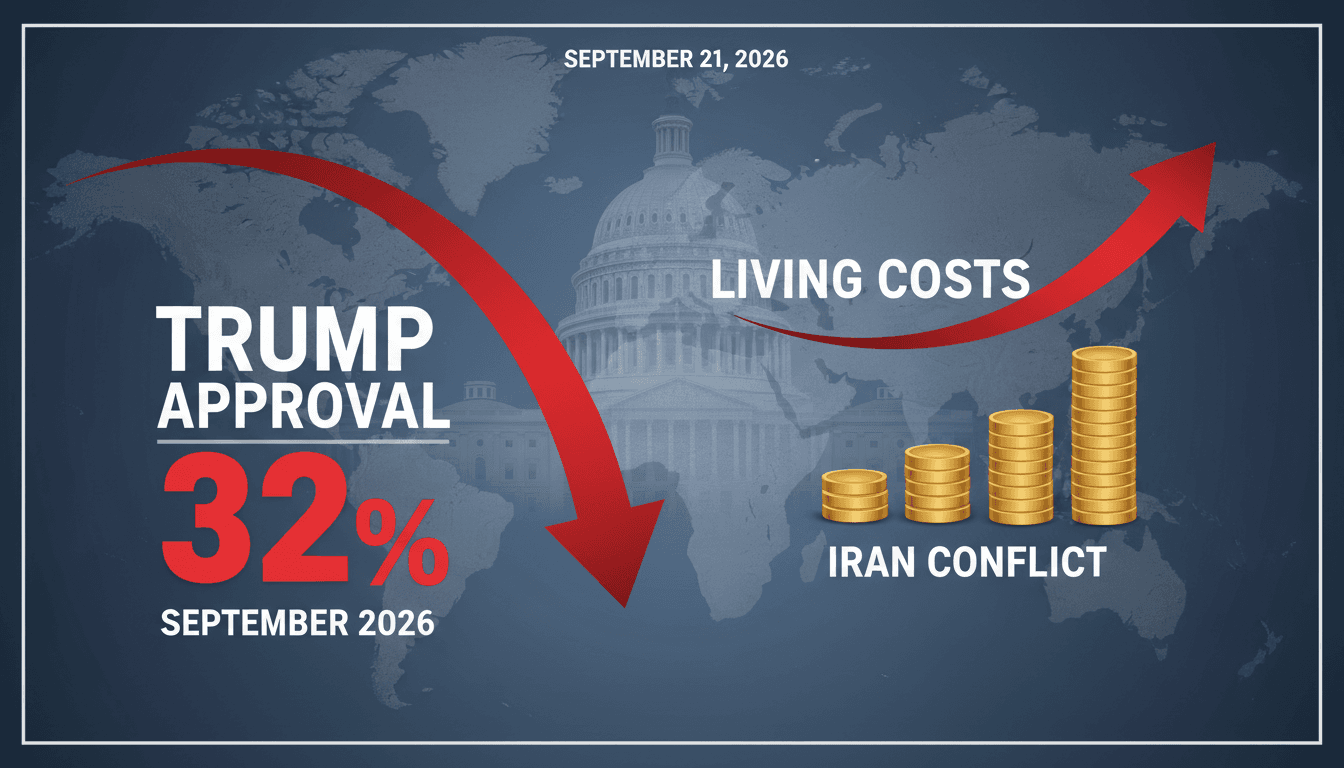 A graphic illustrating Trump's declining approval rating and economic challenges facing voters.