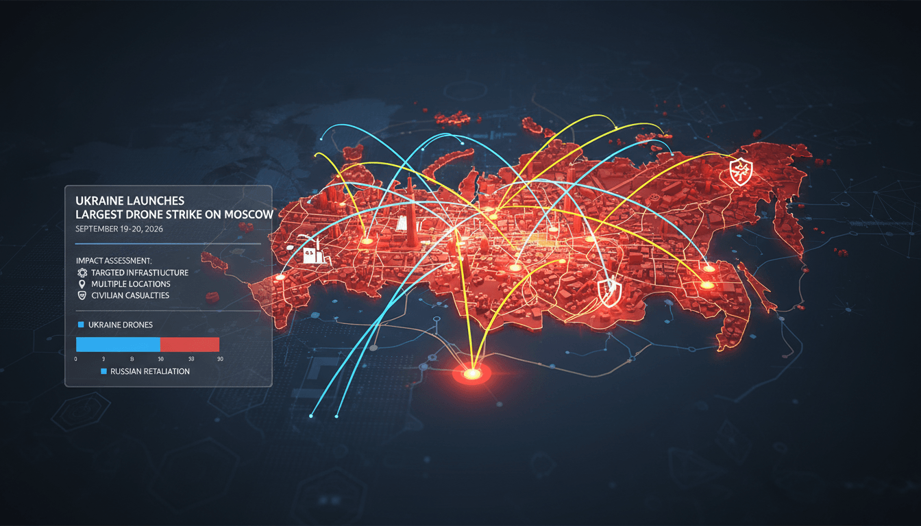 Infographic depicting the scale of Ukraine's drone strike on Moscow and its implications for energy infrastructure.