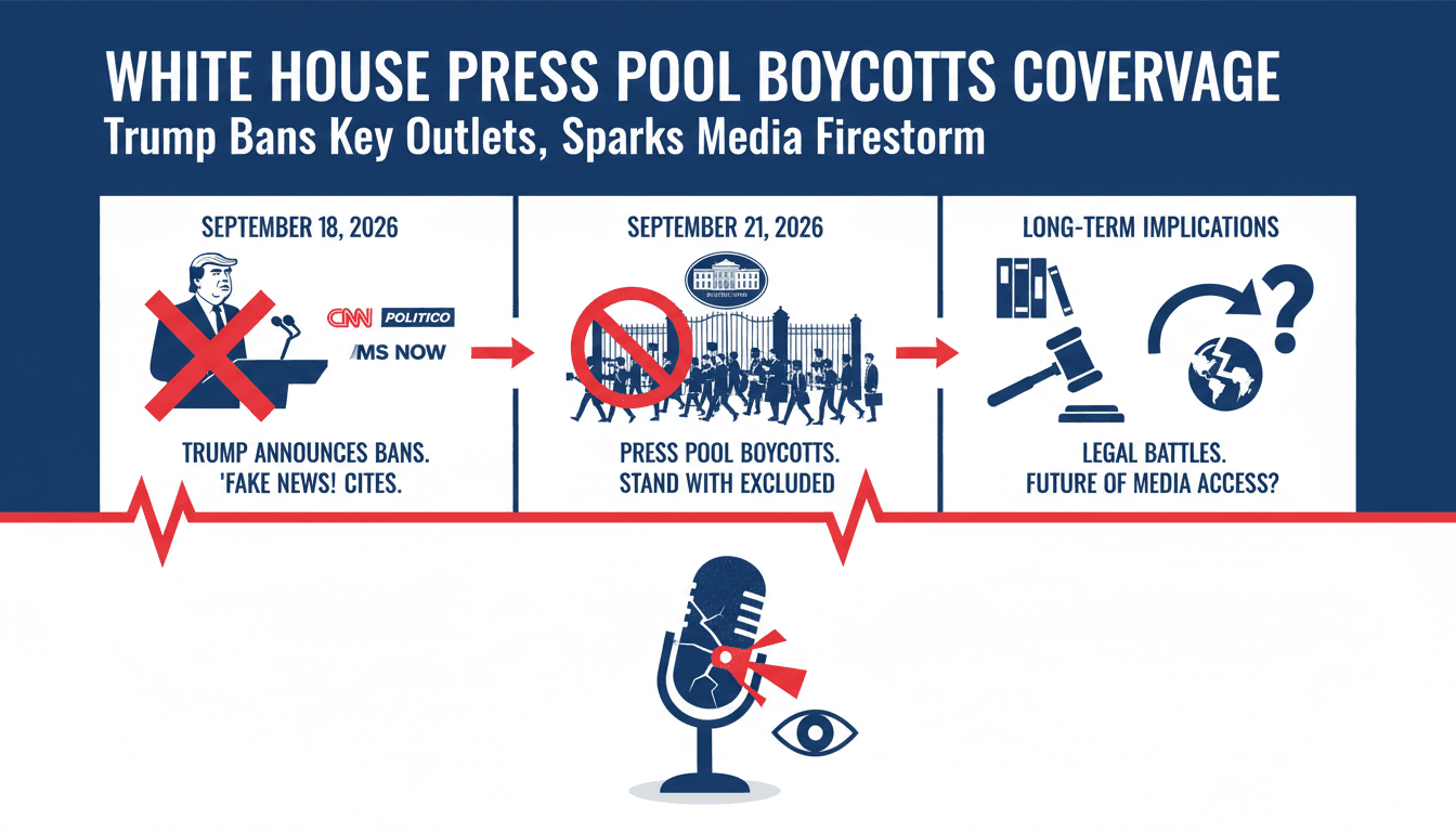 Infographic showing timeline of White House press pool boycott and its implications for media access.