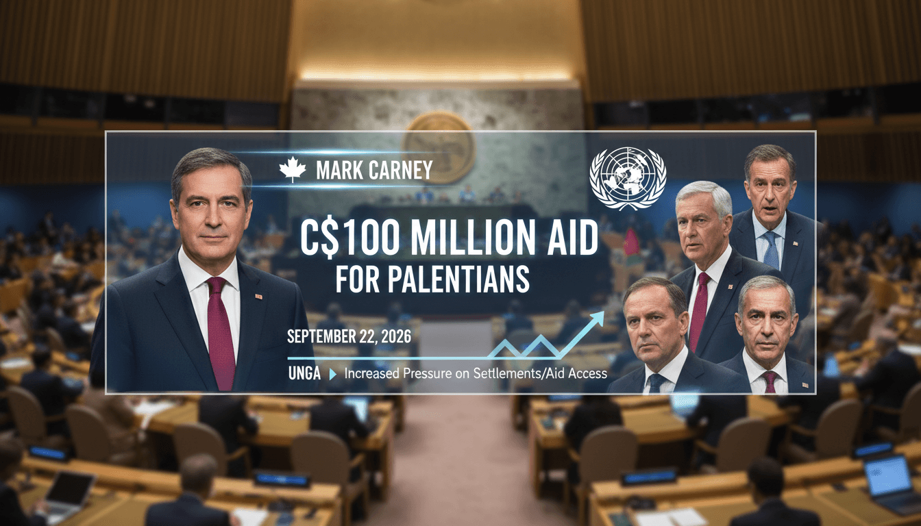 Canadian Prime Minister Mark Carney announcing C$100 million aid for Palestinians at the UNGA.