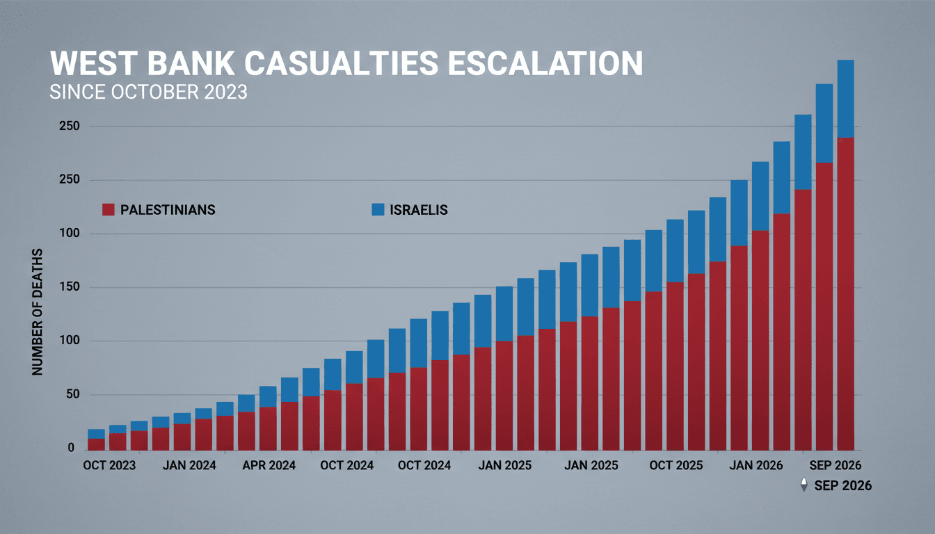 Infographic showing the rising number of casualties in the West Bank since October 2023.