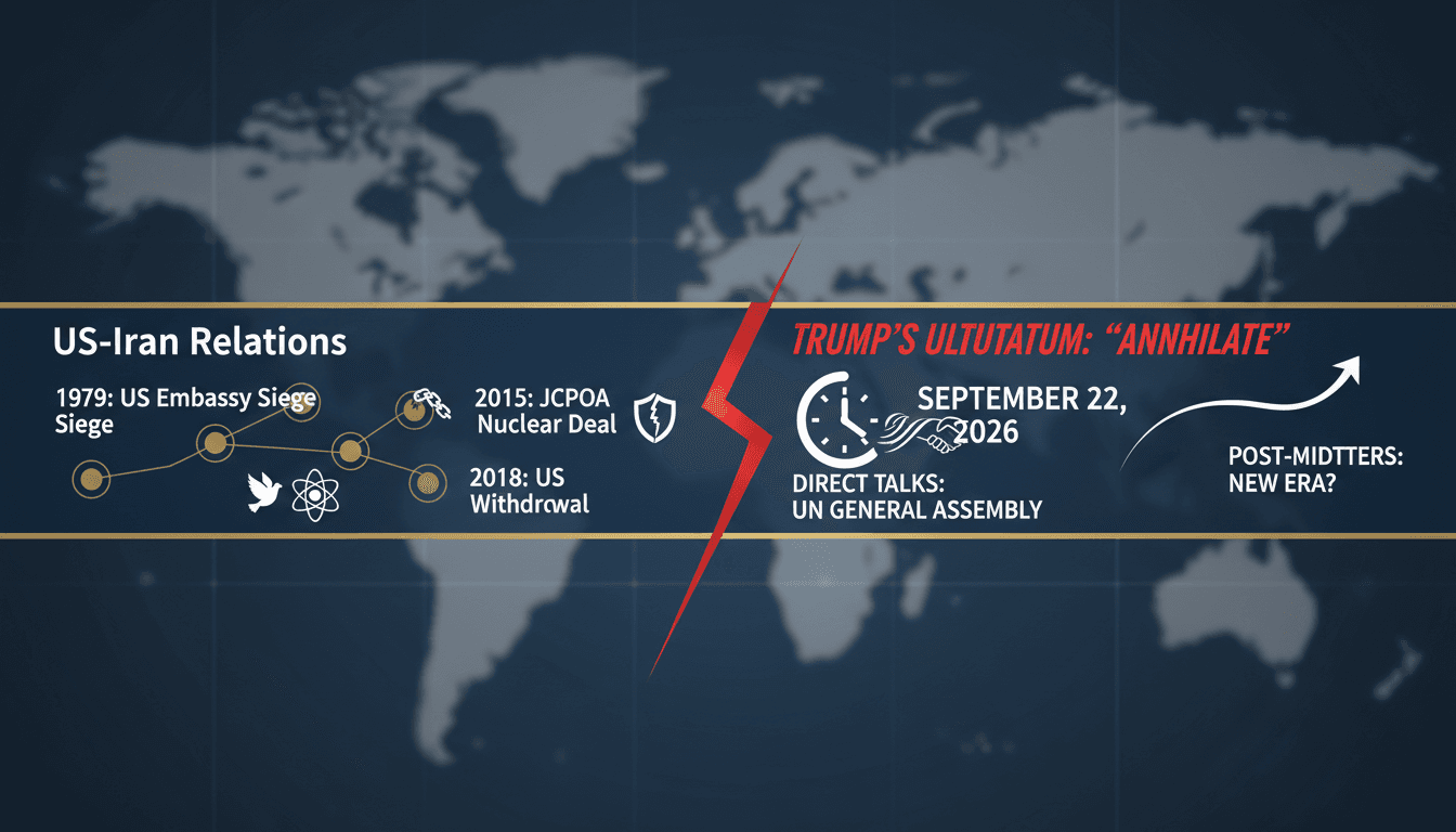 A timeline graphic illustrating key events in US-Iran relations, focusing on the recent talks and their implications.
