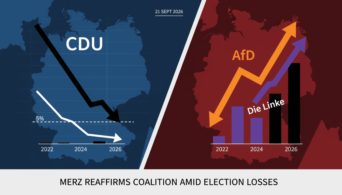 German Chancellor Friedrich Merz addressing the media about the CDU-SPD coalition after state election losses.