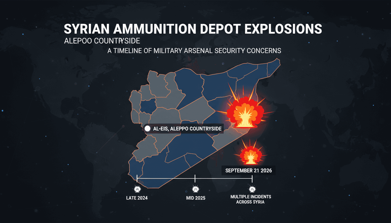 A map highlighting the location of the Syrian army ammunition depot explosions and recent incidents.