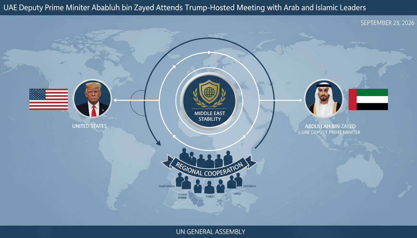 UAE Deputy Prime Minister Abdullah bin Zayed at UNGA 81 meeting with Arab leaders, focusing on regional stability and cooperation.