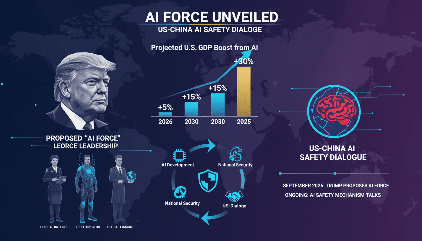 Infographic showing Trump's AI Force proposal and its potential economic impact on the US GDP.