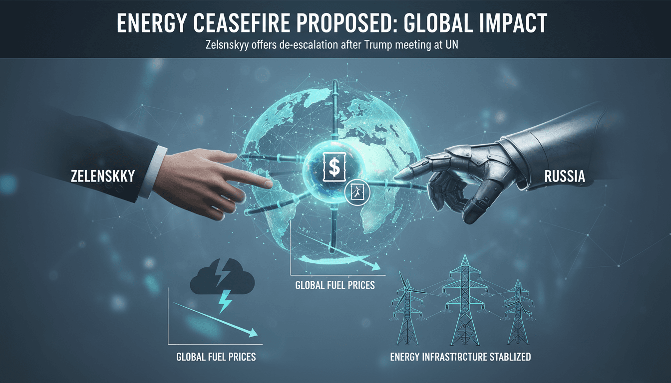 Infographic illustrating the proposed energy ceasefire between Ukraine and Russia and its potential impact on global fuel prices.