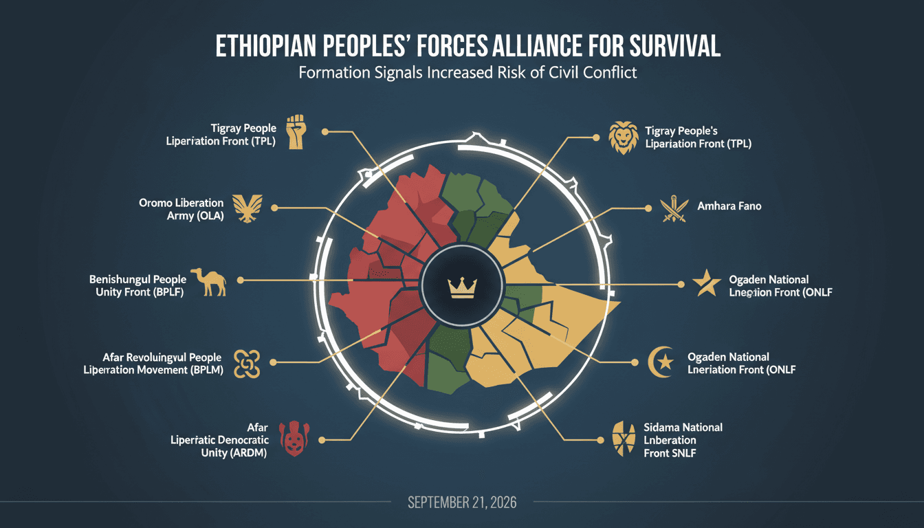 Infographic showing the Ethiopian rebel alliance's ethnic and ideological composition.