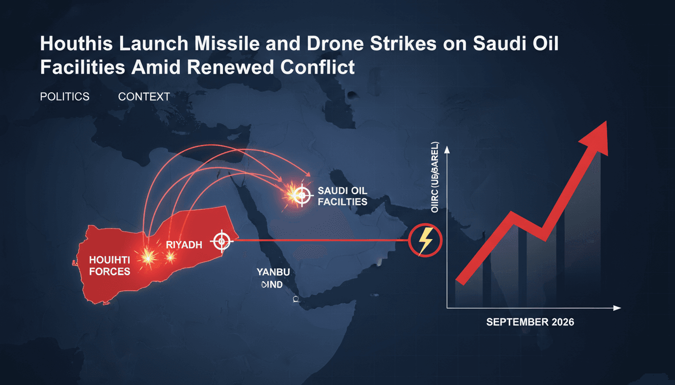 A map illustrating missile strike locations in Saudi Arabia and the impact on oil facilities.