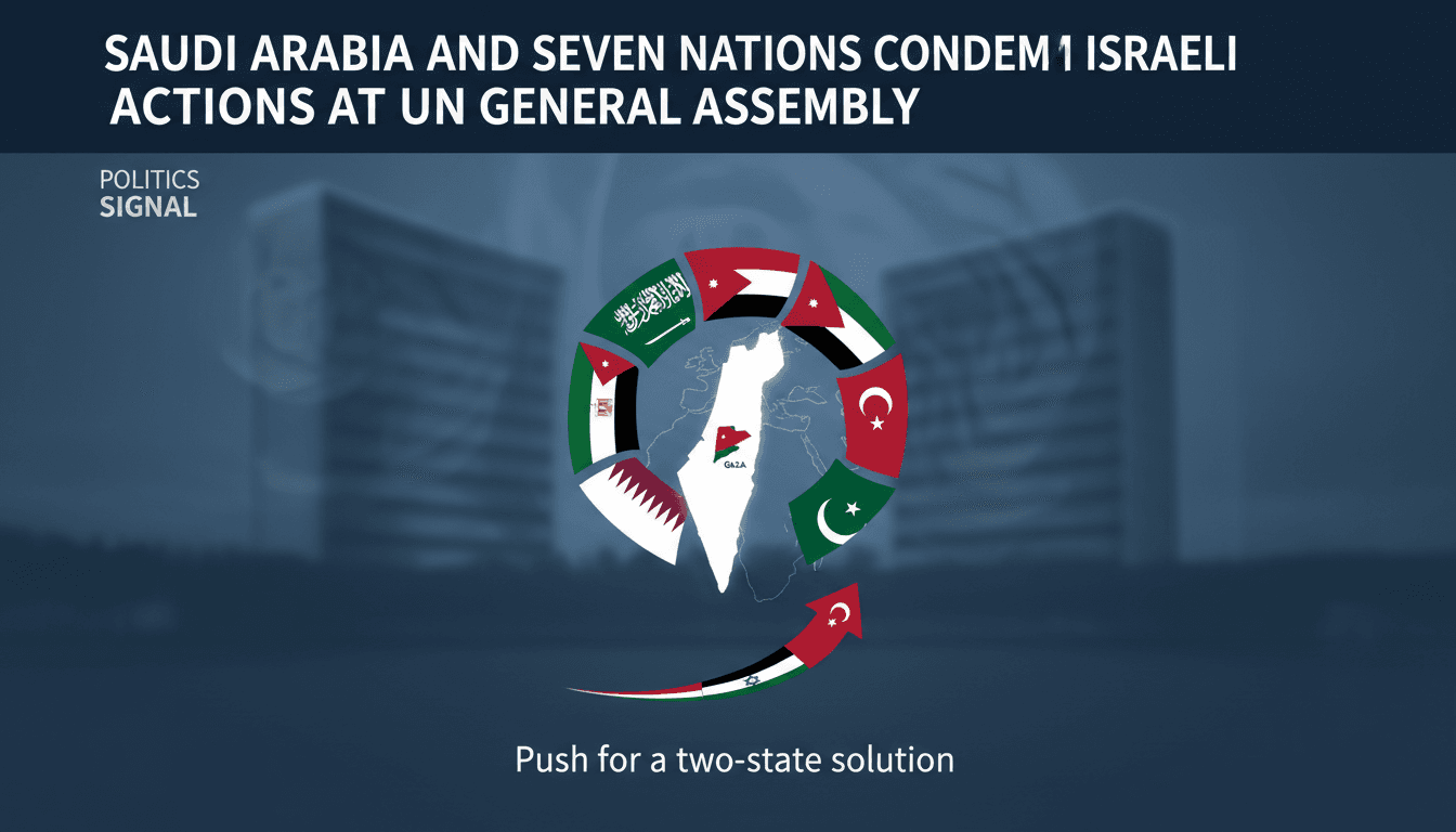 A graphic showing the flags of eight nations united against Palestinian displacement, symbolizing regional solidarity.