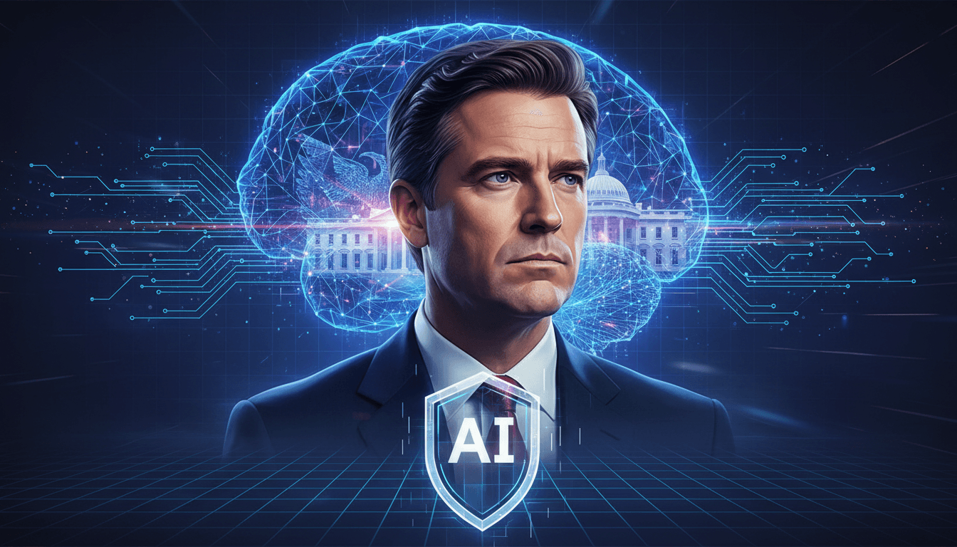 Scott Bessent as a leading candidate for AI czar, with technology-themed graphics.