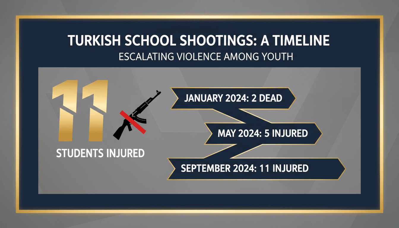 A visual representation of the Manisa school shooting incident, highlighting the number of injured students and safety concerns.