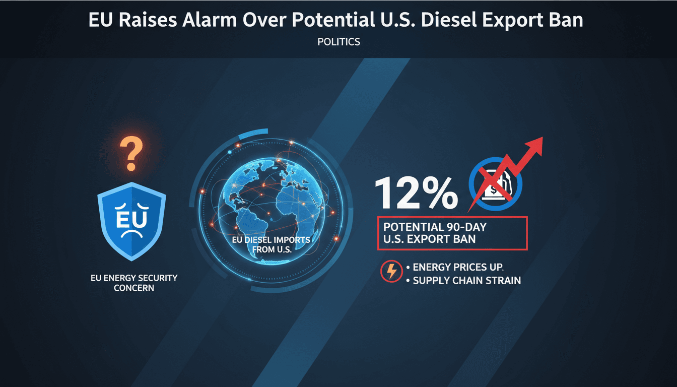 Infographic showing EU's reliance on U.S. diesel imports and potential impacts of export restrictions.