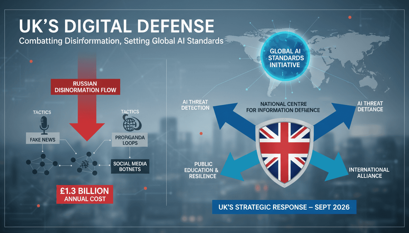 Infographic showing UK Prime Minister Burnham's AI Defence Initiative and its implications for global standards.