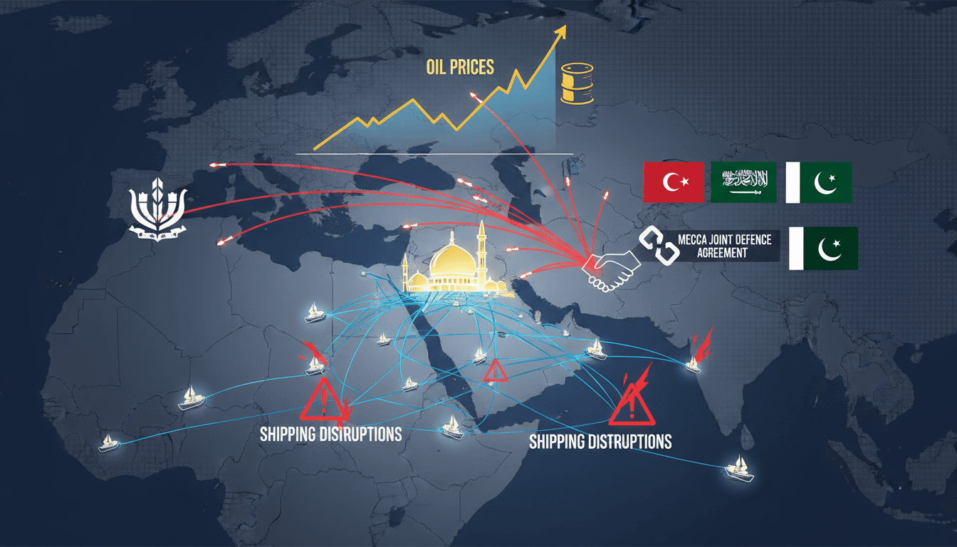 A map showing Houthi missile attack locations in Saudi Arabia and their impact on oil prices and shipping routes.