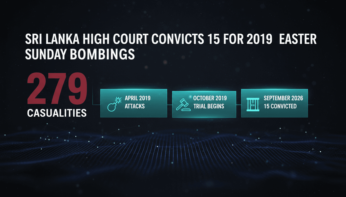 Infographic detailing the 2019 Easter bombings and the recent court verdict in Sri Lanka.
