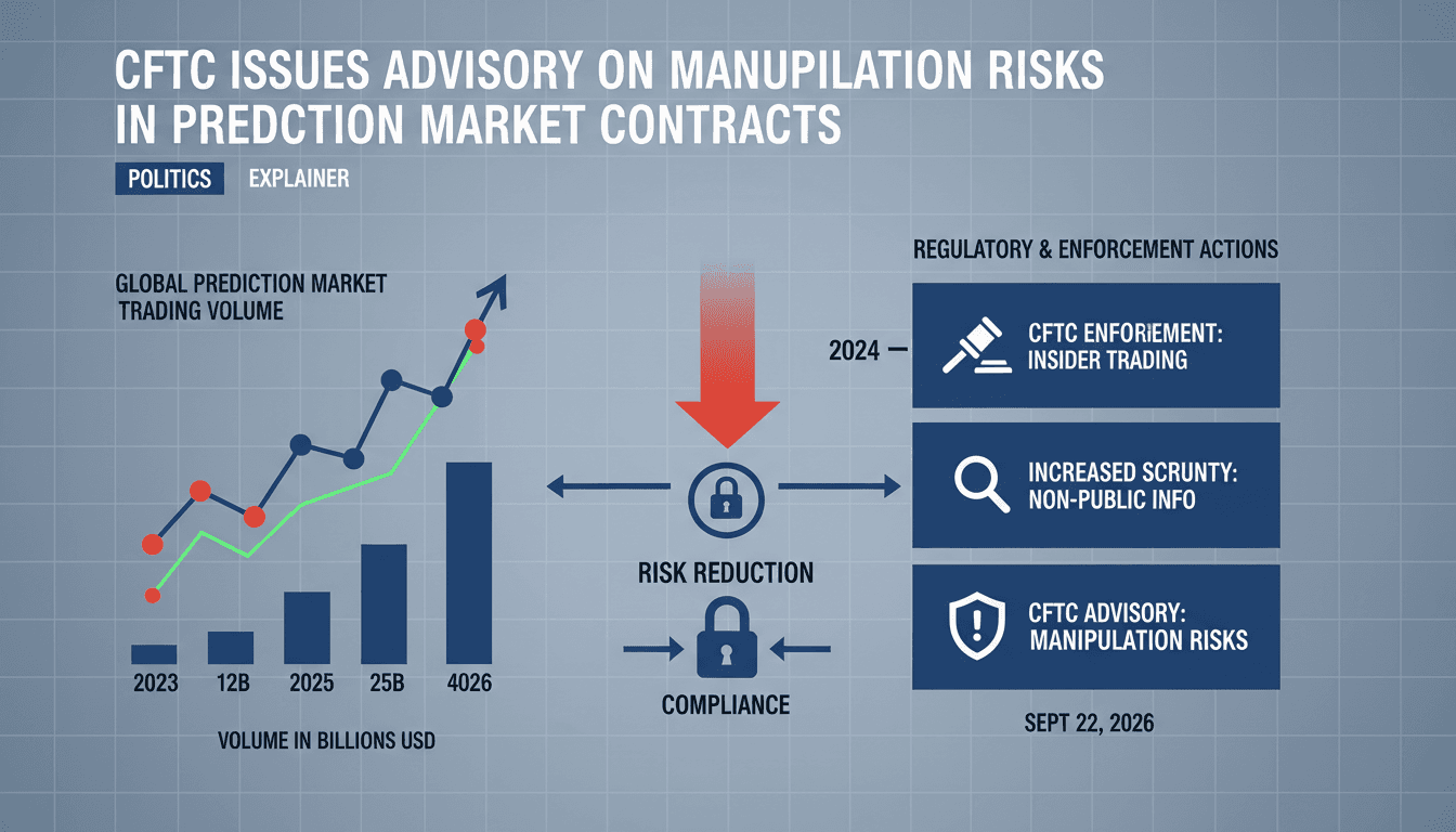 Infographic showing CFTC prediction market advisory impact on trading and compliance.
