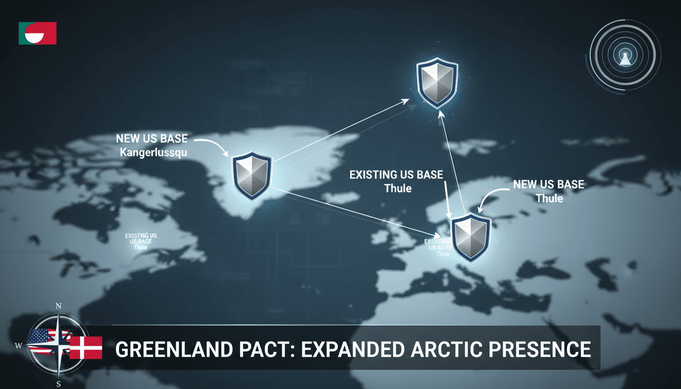Map showing new US military bases in Greenland and their strategic significance in the Arctic.