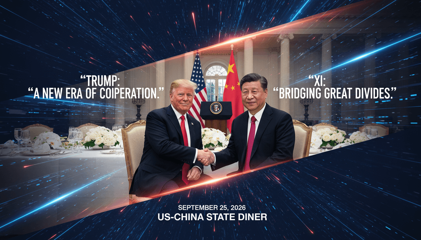 Trump and Xi at the White House state dinner, emphasizing US-China relations and cultural exchange initiatives.
