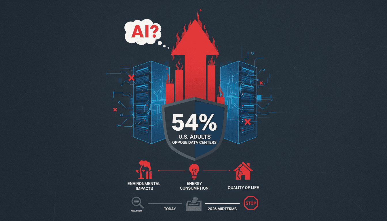 Infographic showing rising public opposition to data centers and its implications for AI infrastructure.