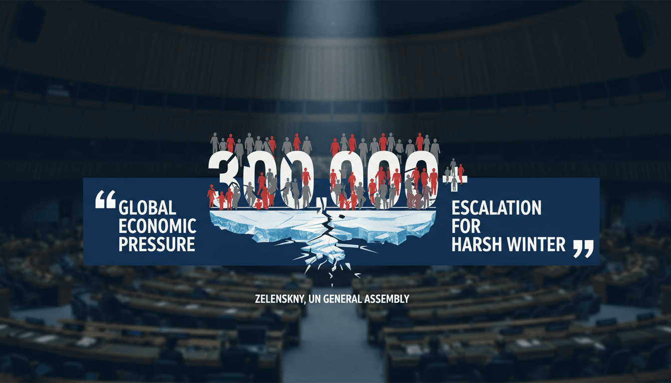 Infographic depicting Zelenskyy's call for economic pressure on Russia, featuring military casualty statistics and key quotes.