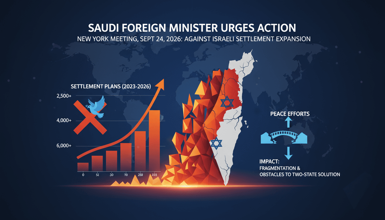 Saudi Foreign Minister Prince Faisal bin Farhan speaking at a diplomatic meeting on Israeli settlement expansion.