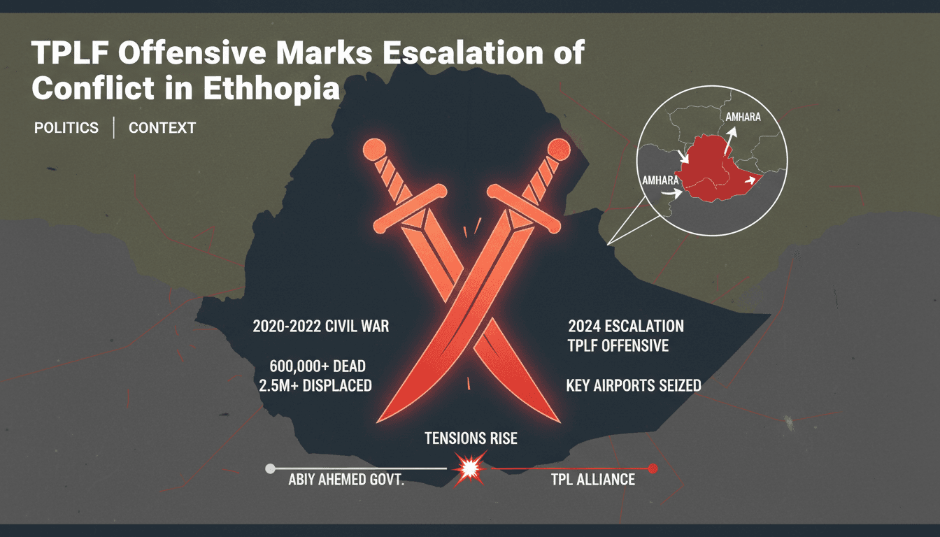 Infographic showing the escalation of conflict in Ethiopia and its potential impacts on regional stability.