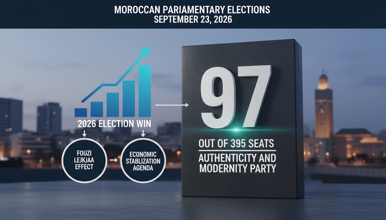A graphic illustrating the election results for the Authenticity and Modernity Party in Morocco's 2026 parliamentary elections.