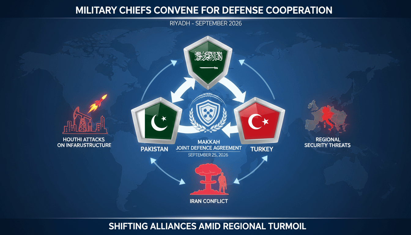Military chiefs from Pakistan, Saudi Arabia, and Turkey meeting to discuss defense cooperation and regional security threats.