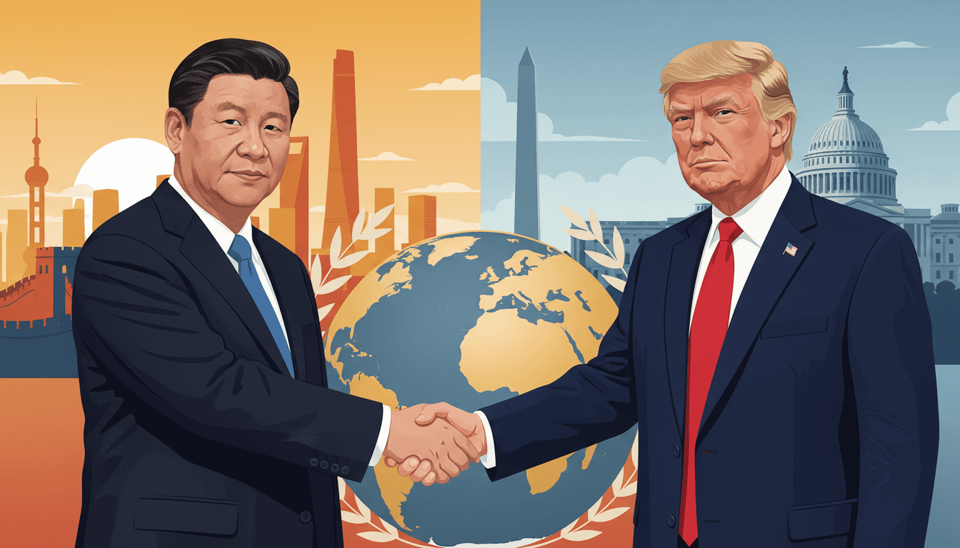 Xi Jinping and Donald Trump shaking hands at the White House, representing diplomatic engagement.
