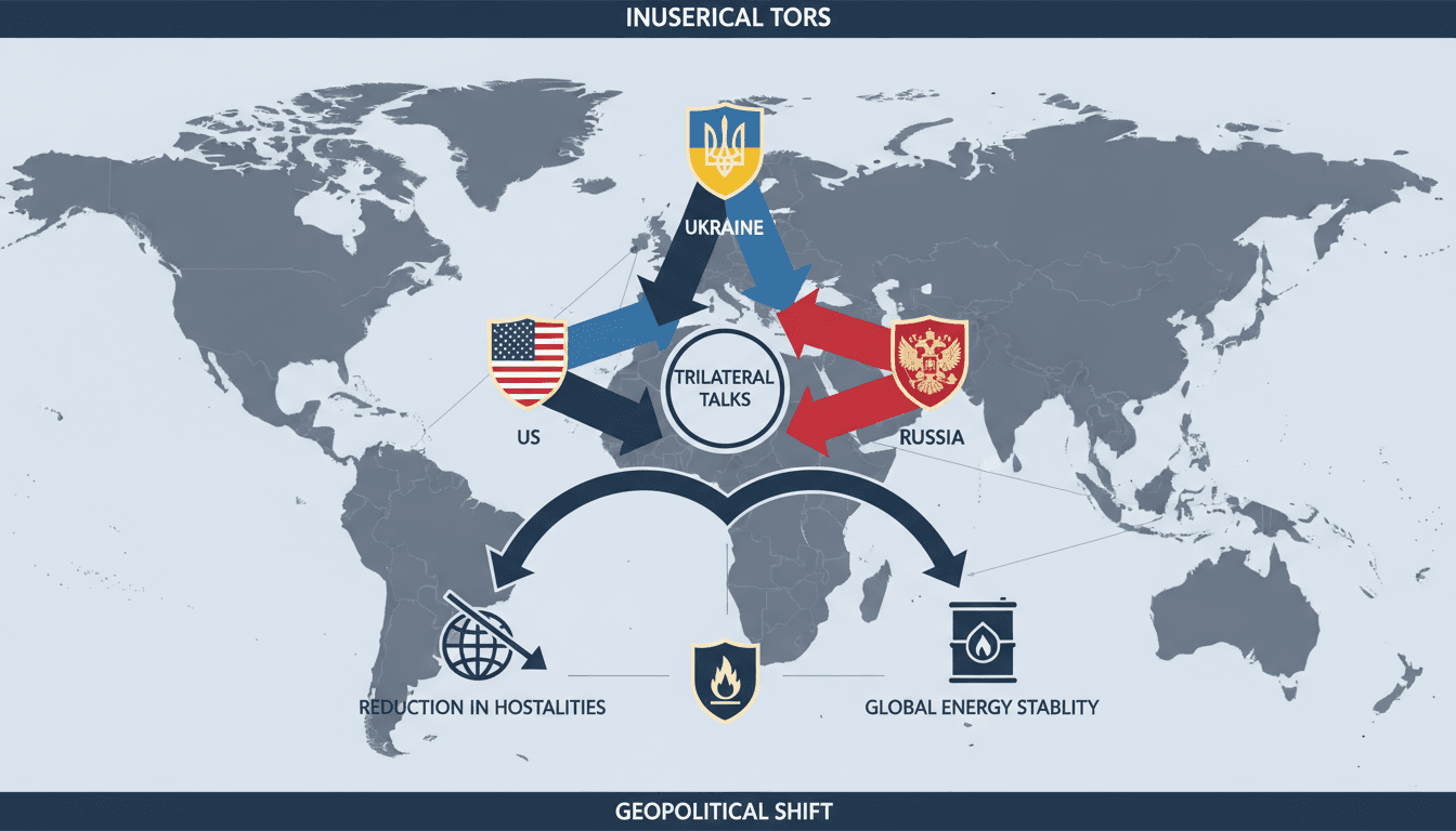 Infographic illustrating the US diplomatic initiative for trilateral peace talks between Ukraine and Russia.