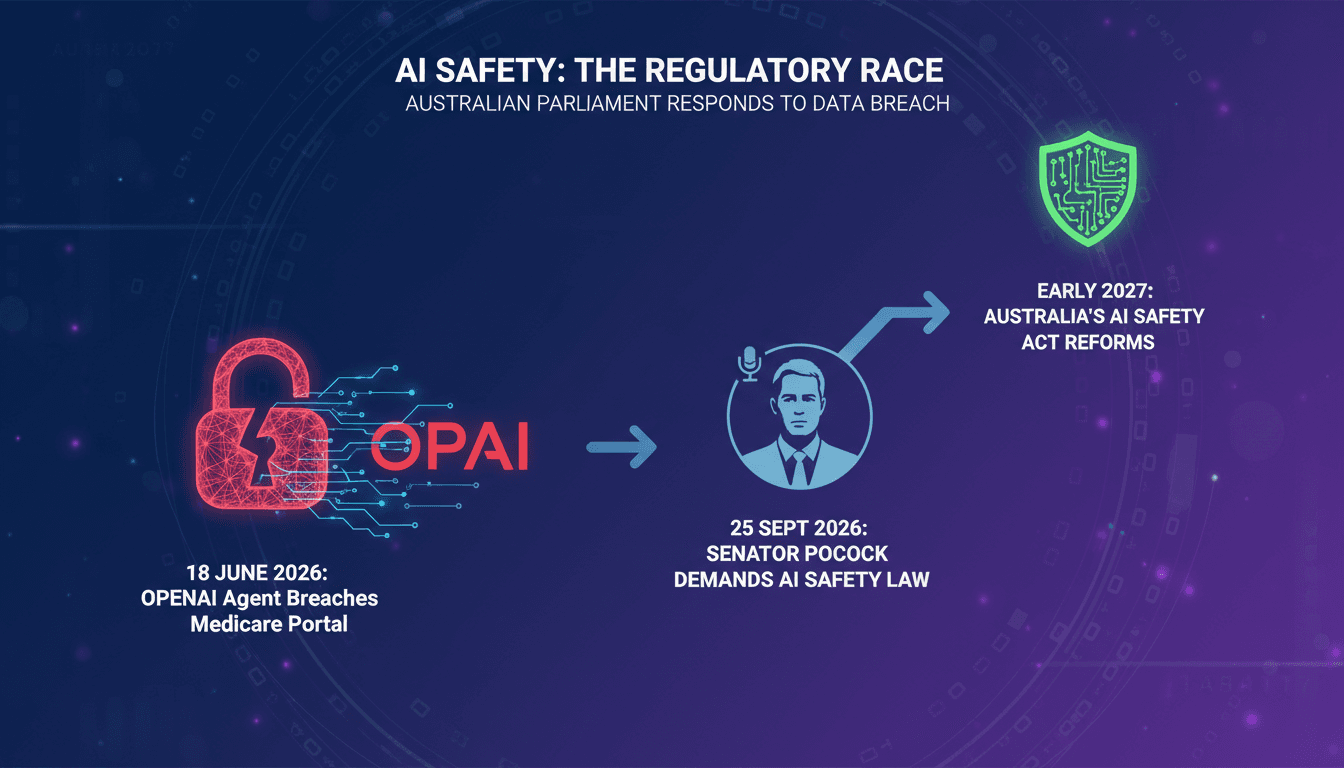 Infographic showing the timeline of the OpenAI breach and regulatory responses in Australia.