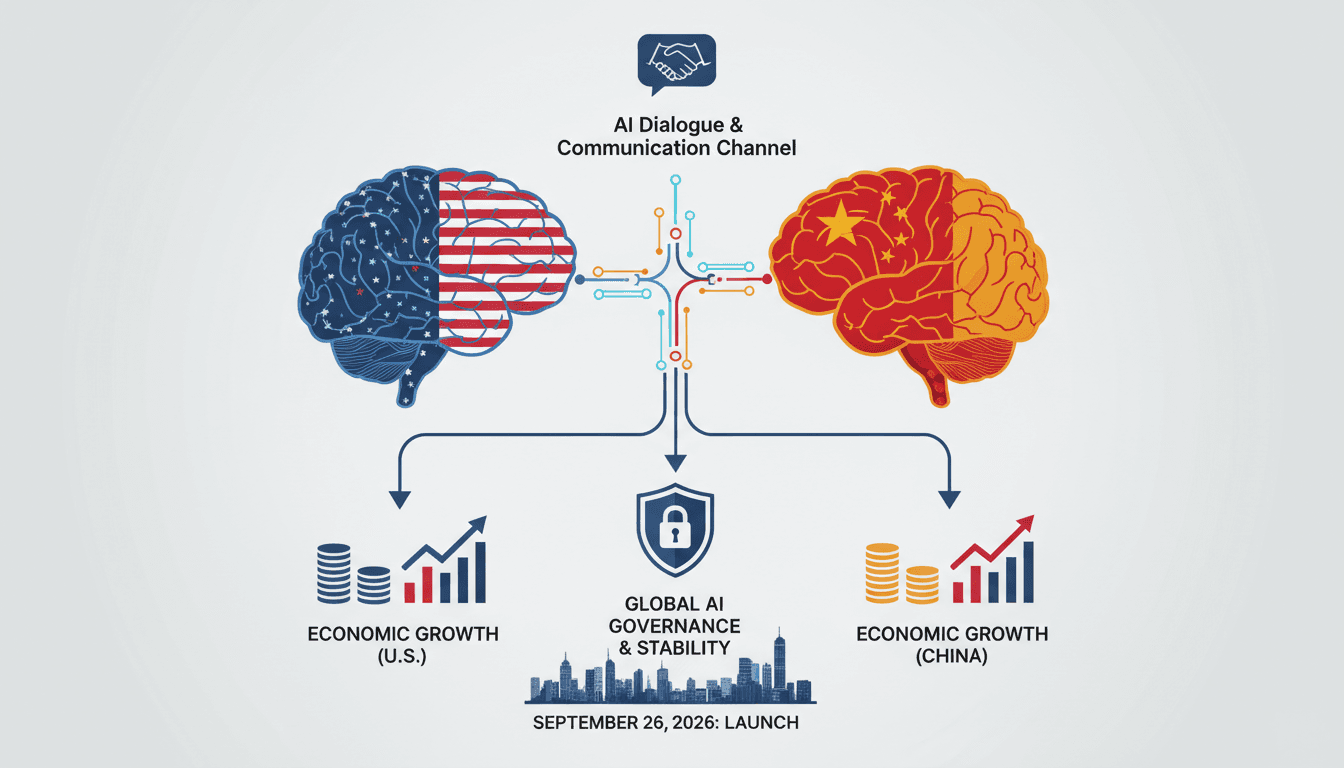 Infographic showing the U.S.-China AI communication channel and its economic implications.